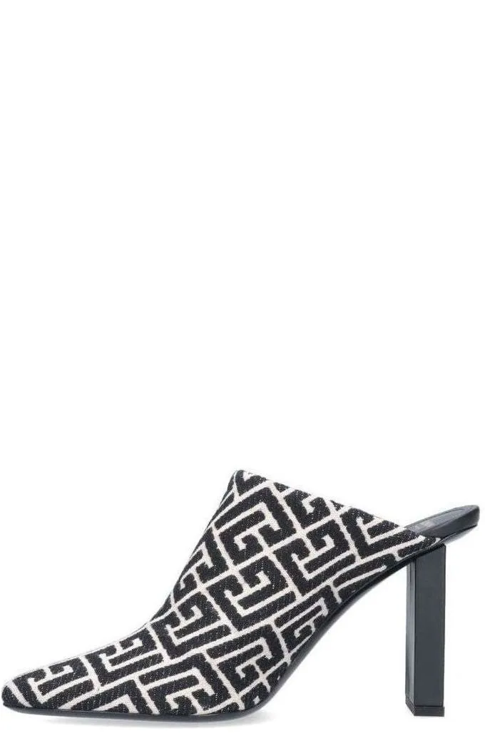 Balmain Monogram-Print Slip-On Mules