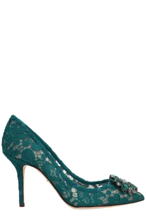 Dolce & Gabbana Embellished Pointed Toe Lace Pumps