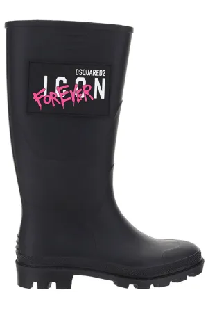 Dsquared2 Logo Printed Round Toe Rain Boots