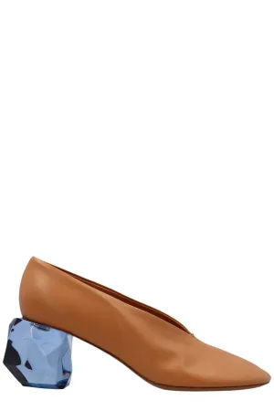 Jil Sander Perspex Block Heel Round-Toe Pumps