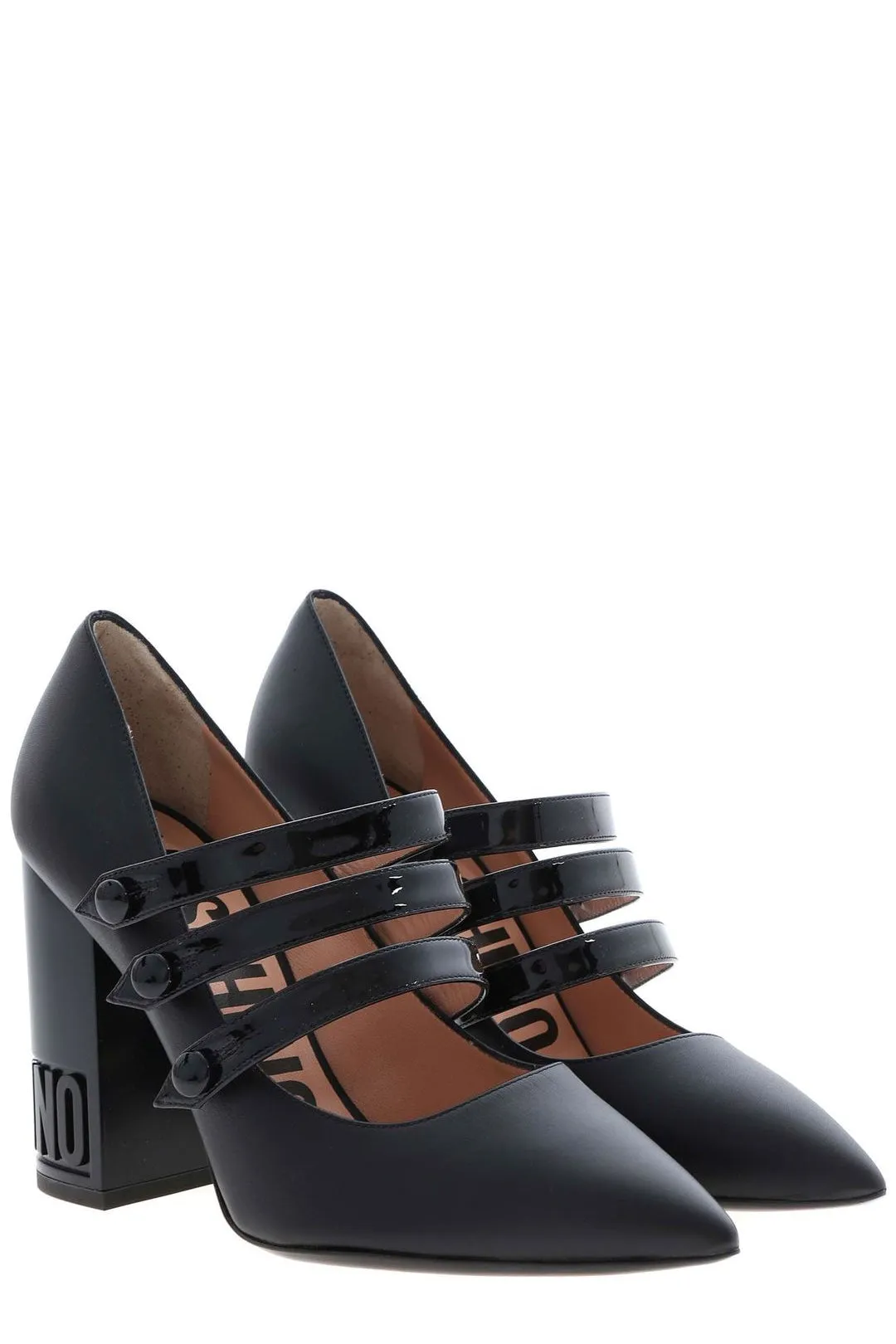 Moschino Logo Embossed Pointed-Toe Pumps