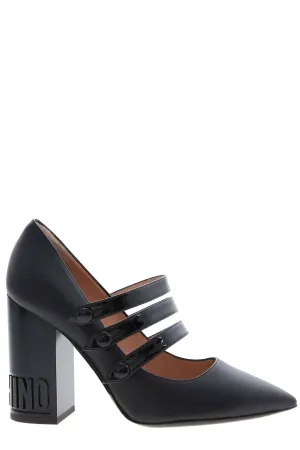 Moschino Logo Embossed Pointed-Toe Pumps