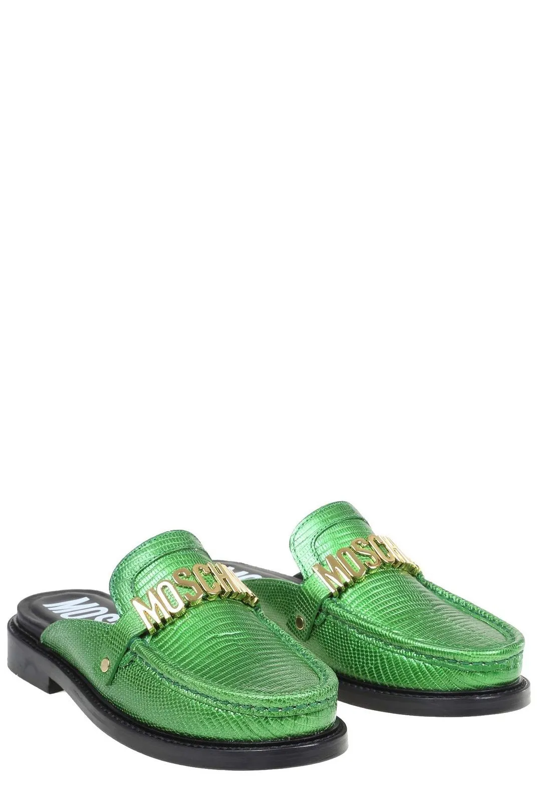Moschino Logo Lettering Plaque Slip-On Loafers