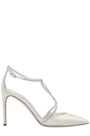Ren Caovilla Pointed Toe Satin Pumps