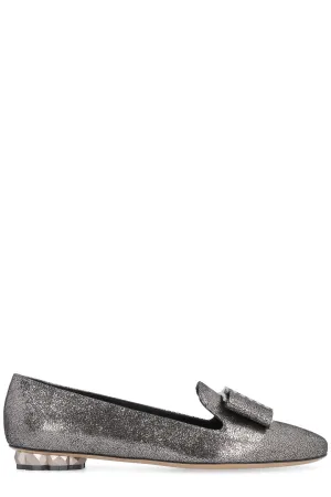 Salvatore Ferragamo Metallic Bow-Detailed Loafers
