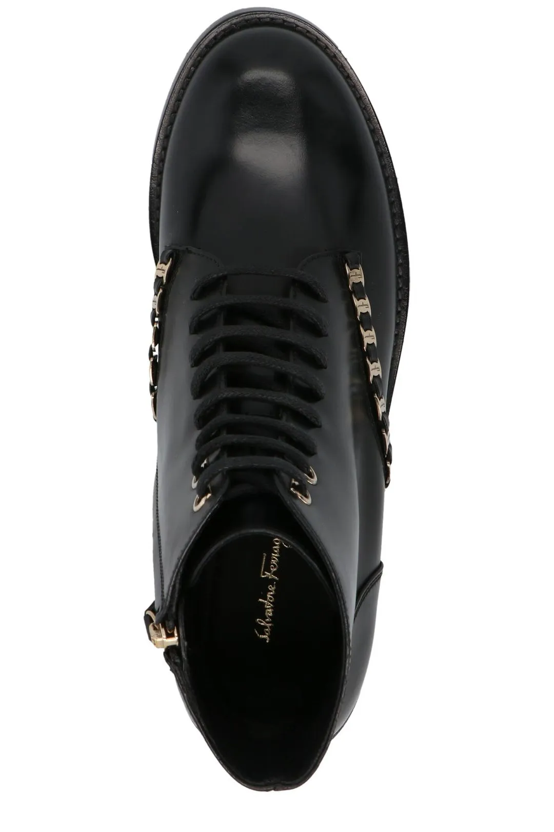 Salvatore Ferragamo Vara Chain Detailed Combat Boots