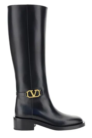 Valentino VLogo Plaque Knee-High Boots