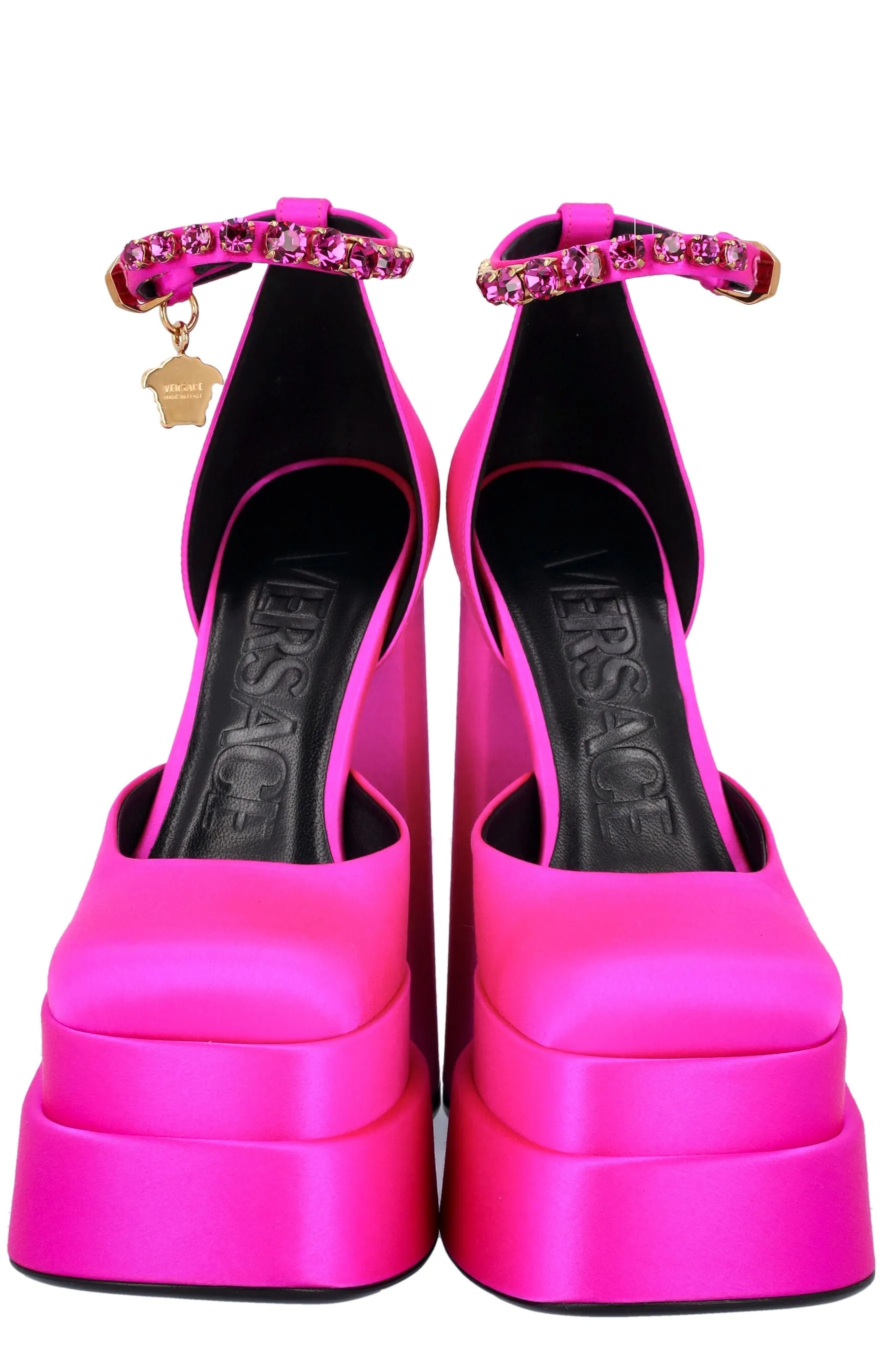Versace Medusa Head Charm Satin Platform Pumps