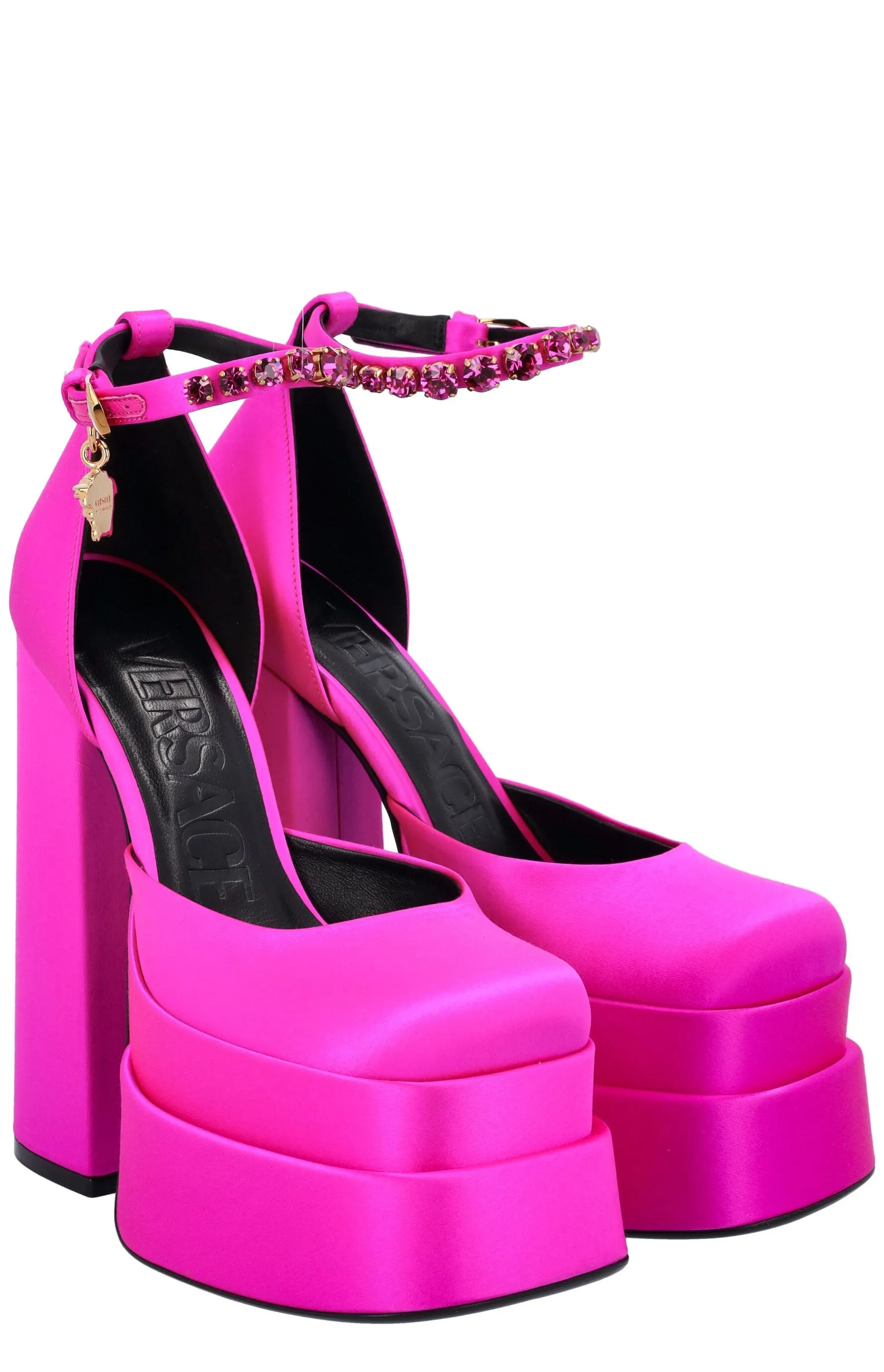 Versace Medusa Head Charm Satin Platform Pumps